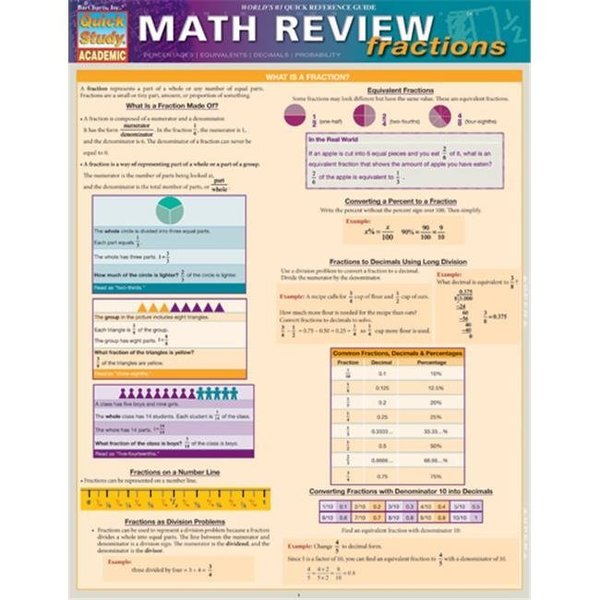 Barcharts BarCharts 9781423221593 Math Review - Fractions Quickstudy Easel 9781423221593